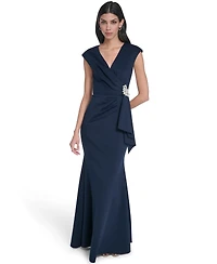 Eliza J Women's V-Neck Front Drape Ball Gown