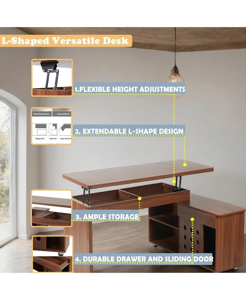 Streamdale Furniture + L-Shaped + Walnut + Storage + Executive Desk