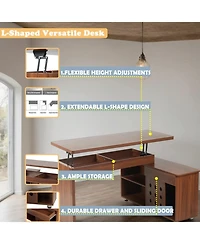 Streamdale Furniture + L-Shaped + Walnut + Storage + Executive Desk