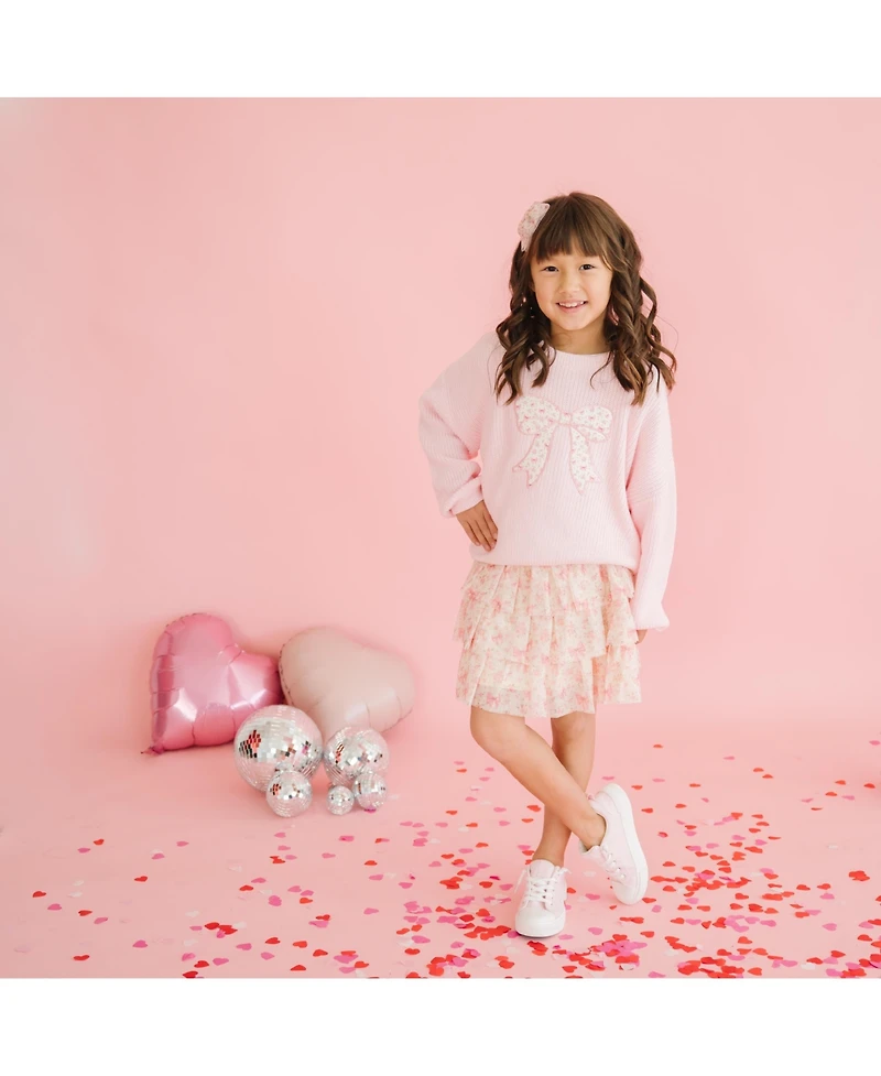 Sweet Wink Big Girls Ditsy Floral Bow Knit Sweater