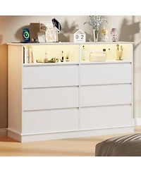 gaomon 6-Drawer Modern Wide Wood Dresser, Large Chest of Drawers with Wide Top for Bedroom, Closet, Living Room, Hallway
