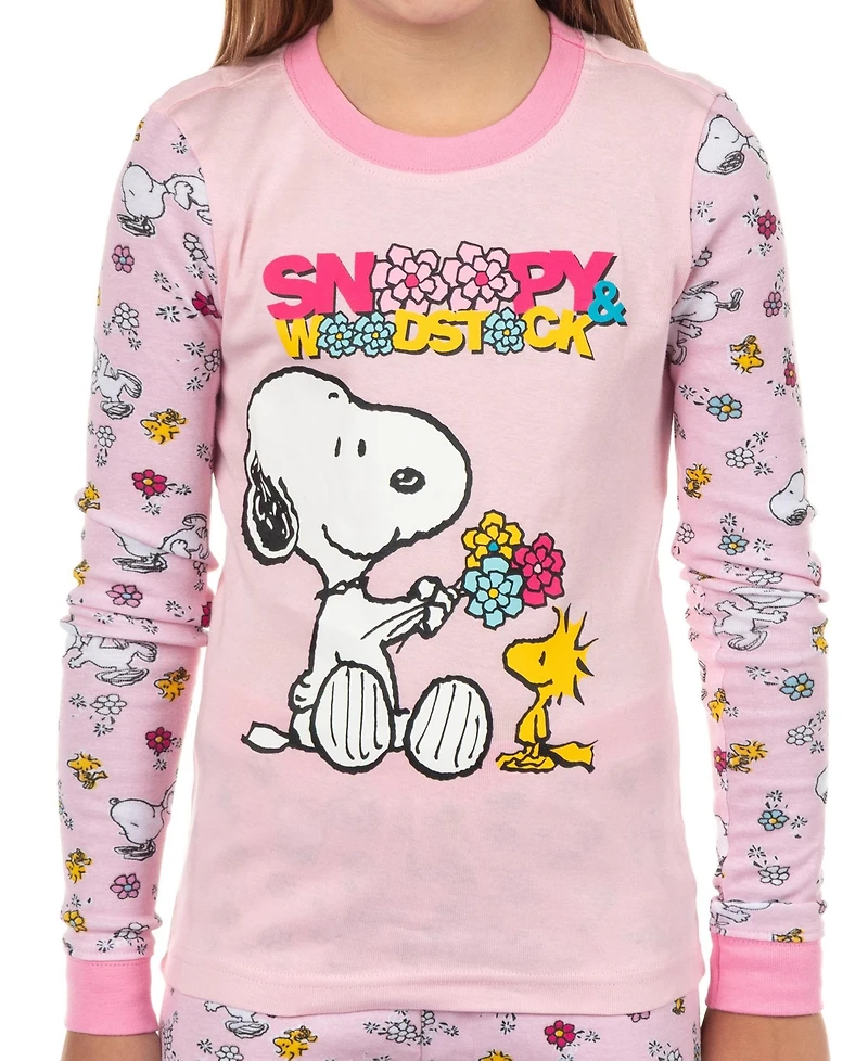 Peanuts Little Girls Snoopy and Woodstock Pajamas 2PC Tight Fit Sleep Set