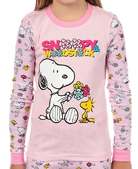 Peanuts Little Girls Snoopy and Woodstock Pajamas 2PC Tight Fit Sleep Set