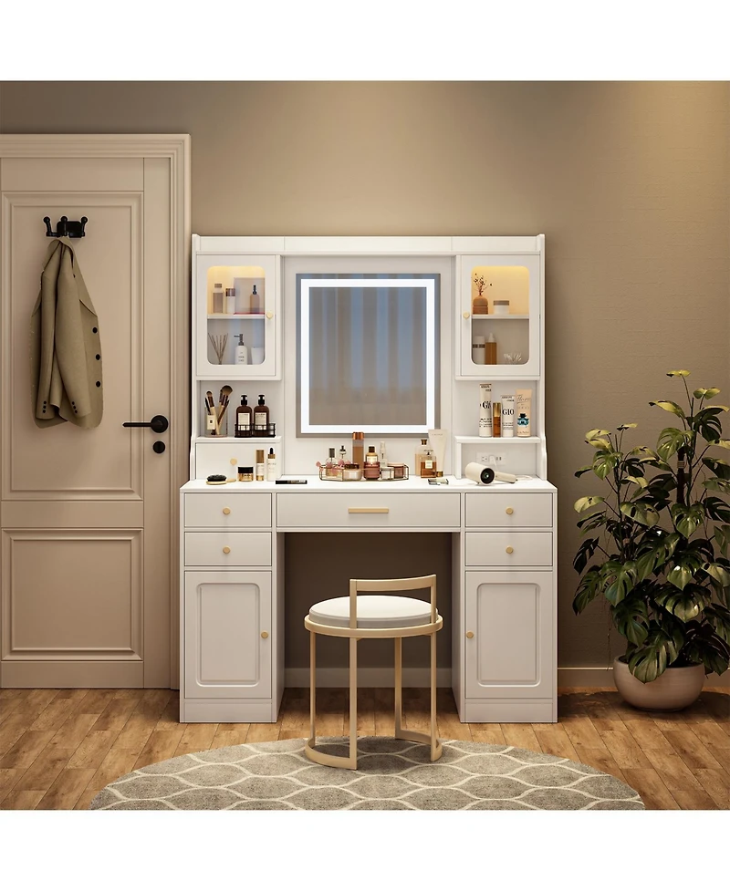 Streamdale Furniture Streamdale Vanity Table Set with Mirror, 6 Drawers & Shelves