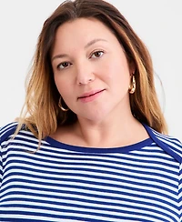 Style & Co Plus Stripe Pima Cotton 3/4-Sleeve Top, Exclusively at Macy's