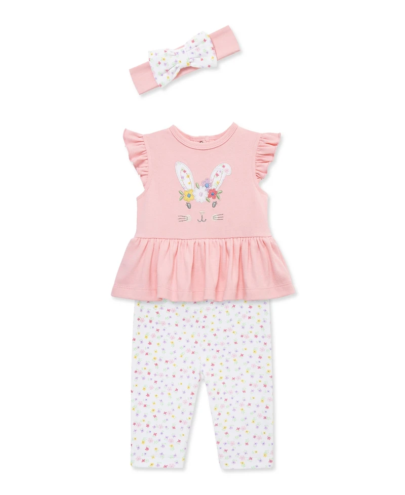 Little Me Baby Girls' Bunny Printed Bodysuit, Leggings and Headband, 3-Piece Set