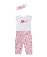 Little Me Baby Girls' Round Neck Bodysuit, Leggings and Headband, 3-Piece Set