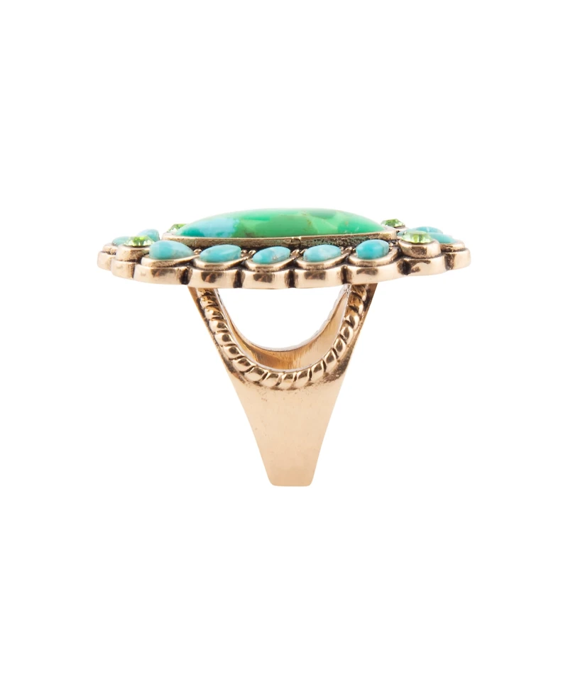 Barse Legacy Lime Green and Blue Turquoise Golden Statement Ring