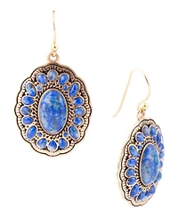Barse Genuine Concho Denim Blue Lapis Golden Drop Earrings