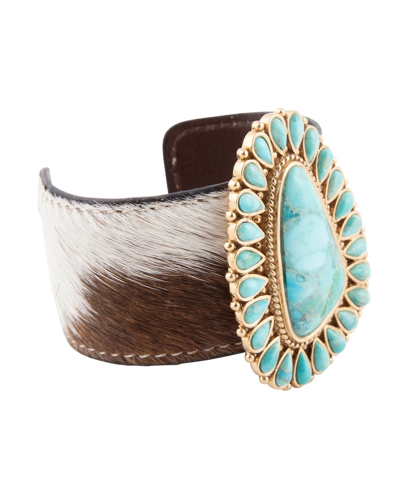 Barse Genuine Turquoise Golden Bronze Cow Hide Cuff Bracelet