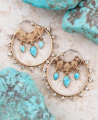 Barse Celestial Blue Turquoise Golden Hoop Earrings