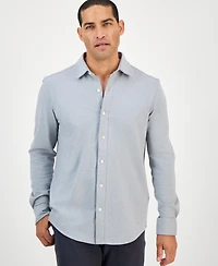 Alfani Men's Classic-Fit Heathered Jersey-Knit Button-Down Shirt, Created for Macy's