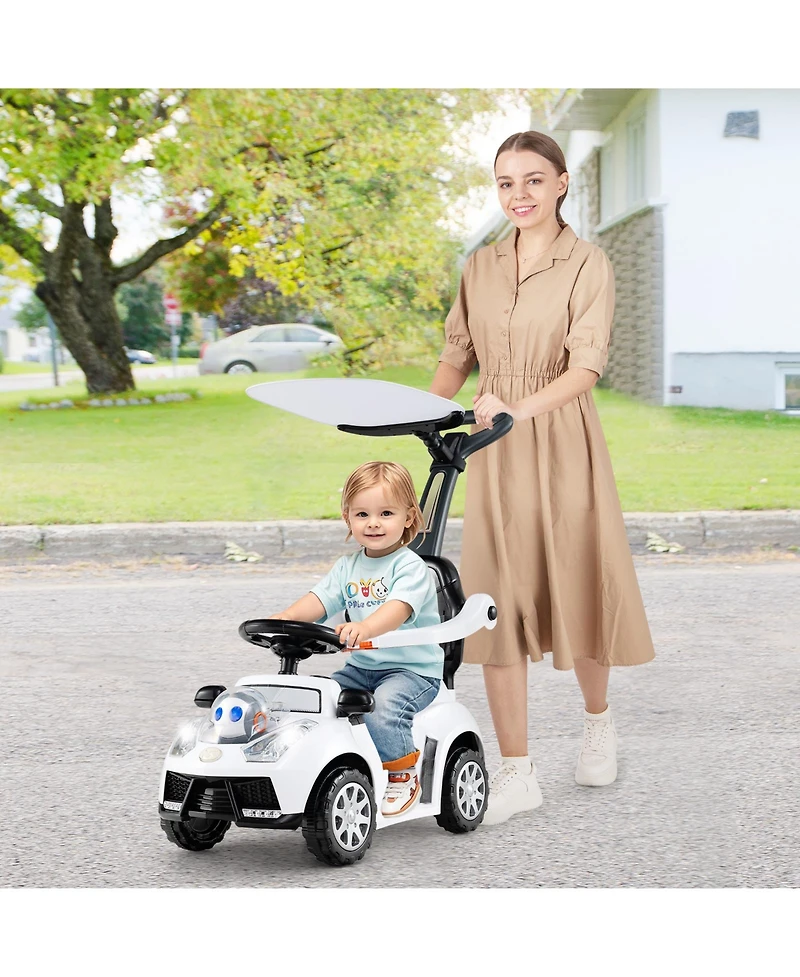 Hongge 3 In 1 Toddler Push Car Ride On Toy With Adjustable Canopy Storage And Handle