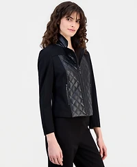 Anne Klein Essentials Petite Quilted-Front Moto Jacket