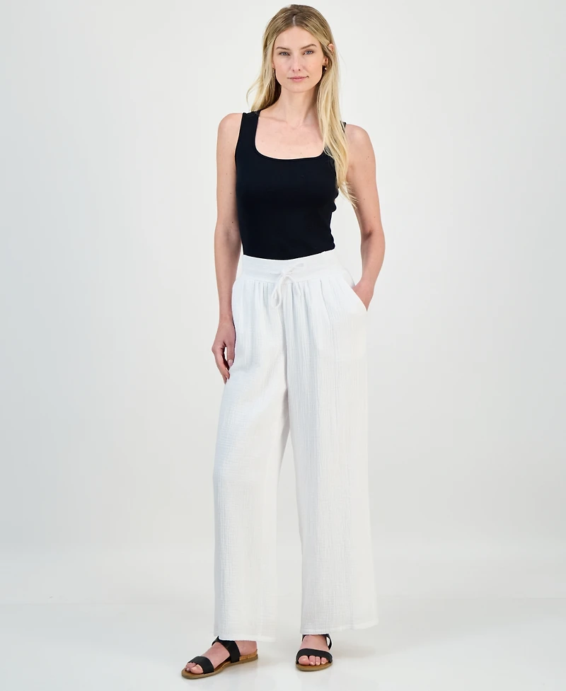 Jm Collection Women's Wide Leg Cotton Gauze Pants, Created for Macy's