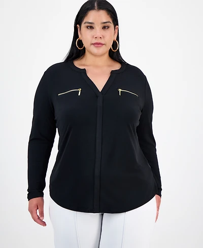 I.n.c. International Concepts Plus Zip-Pocket Top, Created for Macy's