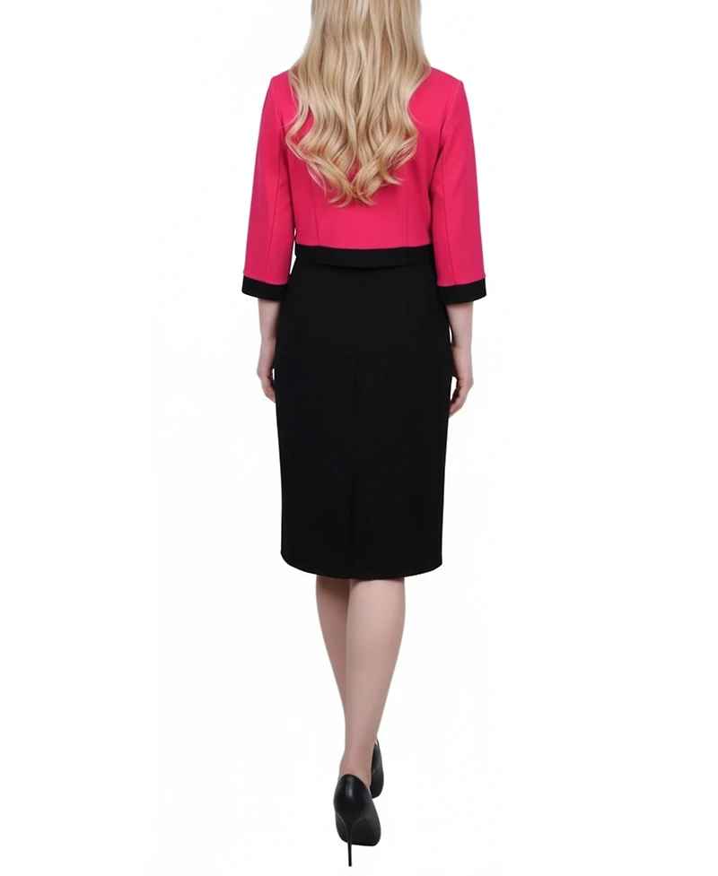 Ny Collection Petite 3/4 Sleeve 2 Piece Colorblocked Dress Set