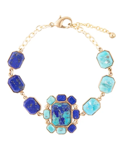 Barse Duality Blue Lapis and Turquoise Golden Bracelet