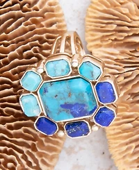 Barse Duality Blue Lapis and Turquoise Golden Statement Ring