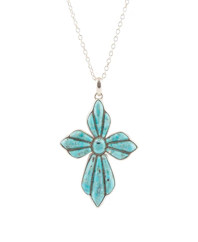 Barse Blue Turquoise Cross Pendant Sterling Silver Necklace