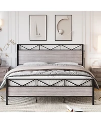 gaomon Bed Frame with Headboard, Industrial Platform Bed Frame with 14 Strong Metal Slats Support, 11'' Under-Bed Storage, No Noise, Easy Assembly