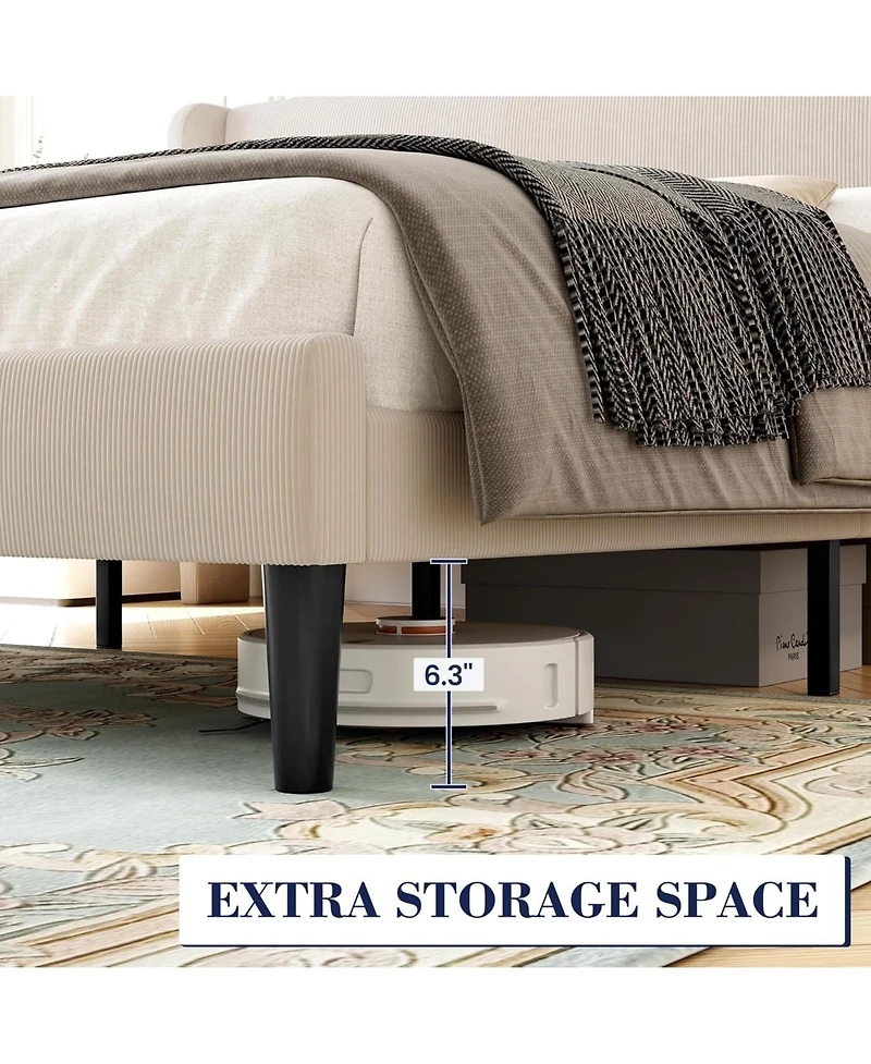 gaomon King Size Bed Frame Velvet Upholstery Platform Wingback Headboard