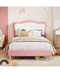 gaomon Full Velvet Kids Platform Bed with Soft Upholstered Headboard, Low Noise-Free Frame for Girls/Boys, Solid Wood Slats