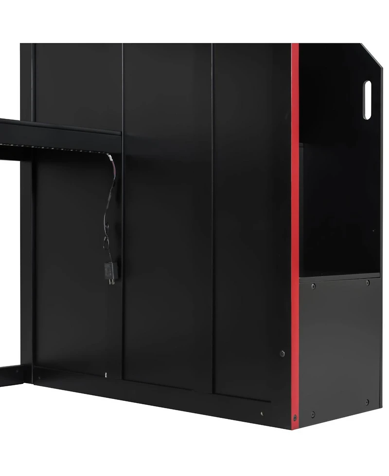 Streamdale Furniture Gaming Loft Bed with Desk and Storage, Led Lights, Twin