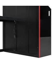 Streamdale Furniture Gaming Loft Bed with Desk and Storage, Led Lights, Twin