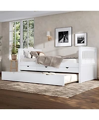 Streamdale Furniture Twin Platform Bed with Drawers, Trundle, Solid Wood Daybed, White