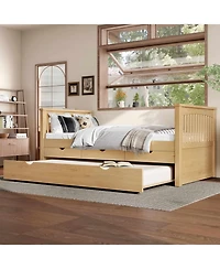 Streamdale Furniture Twin Platform Bed with Drawers, Solid Wood Daybed, No Spring Box Needed, Natural