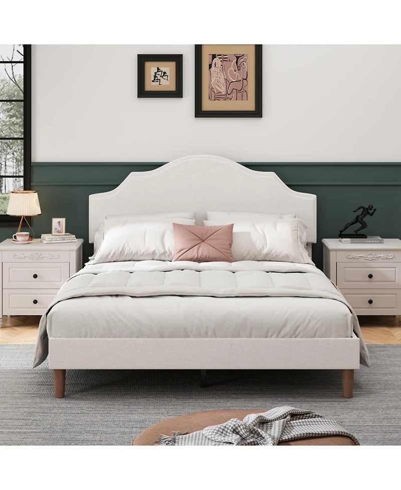 Streamdale Furniture Queen Size Upholstered Platform Bed with Adjustable Headboard, White