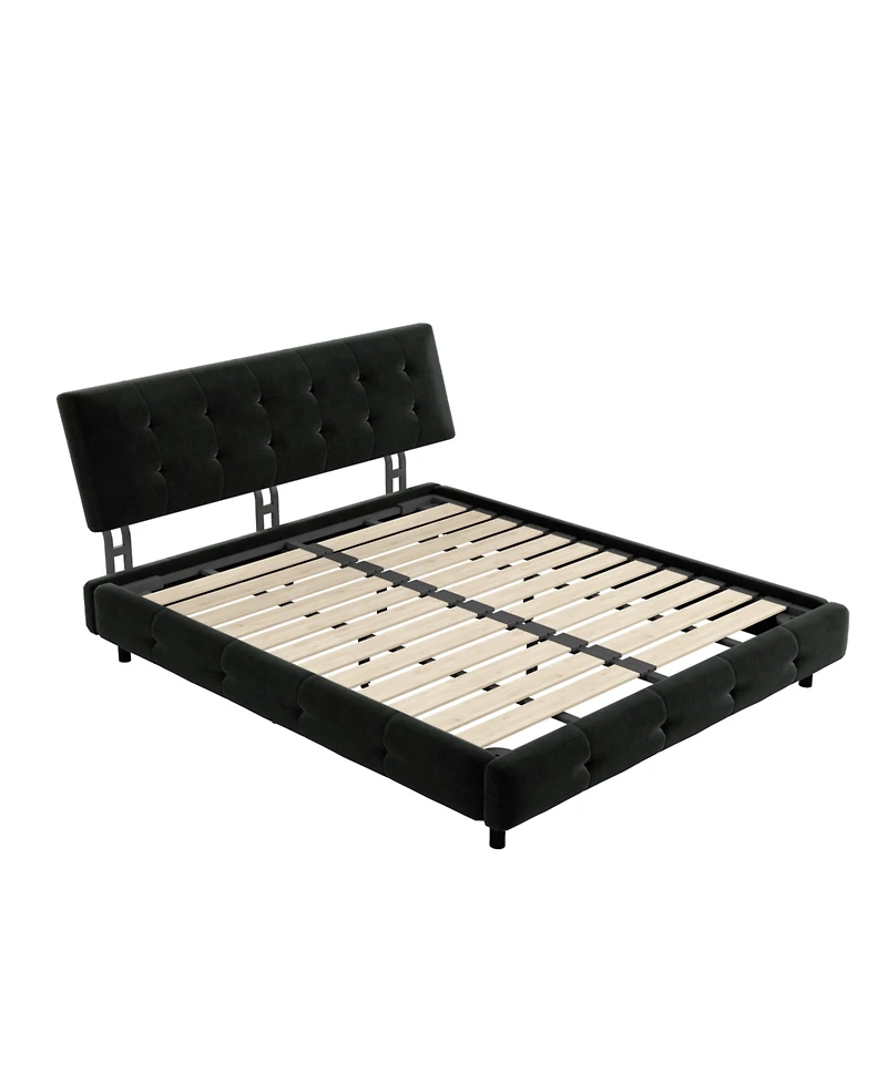 Streamdale Furniture Queen Size Pine Wood and Metal Frame Bed Frame with Tufted Headboard, Chenille Platform Bed