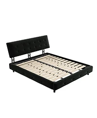 Streamdale Furniture Queen Size Pine Wood and Metal Frame Bed Frame with Tufted Headboard, Chenille Platform Bed