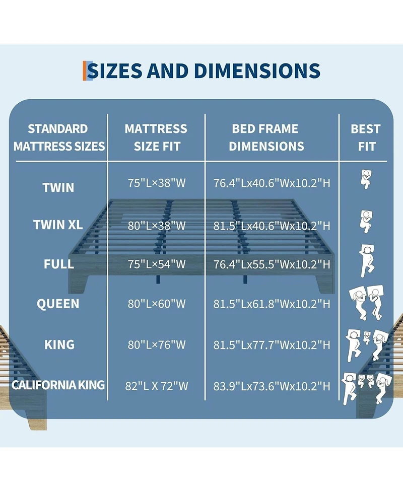 gaomon King Platform Bed Frame with Underbed Storage 10.24" Clearance Wood & Metal Slats No Headboard No Box Spring Gold
