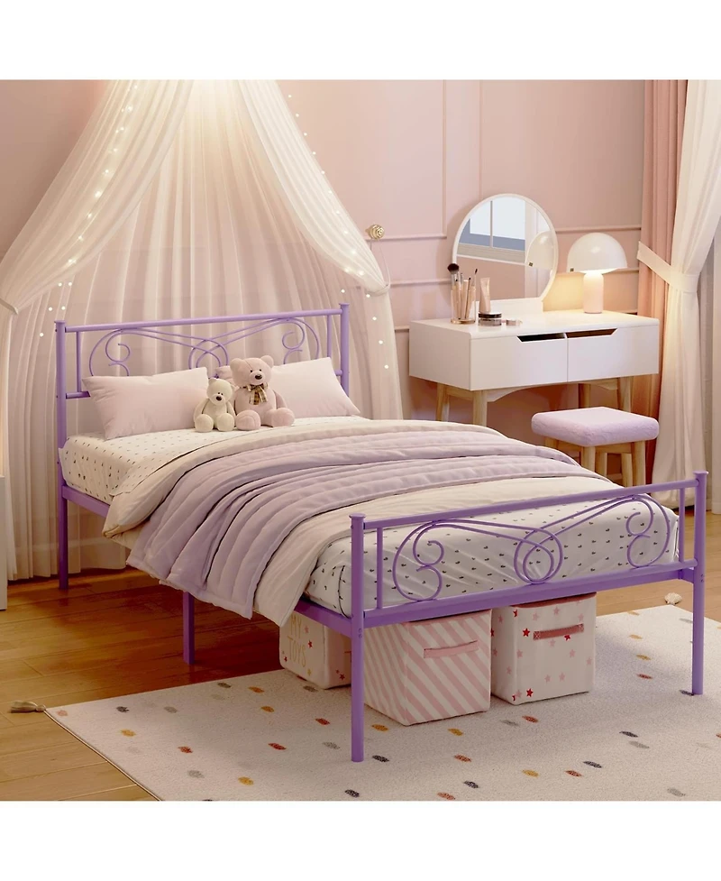 gaomon Twin Size Bed Frame for Kids Metal Bed with Headboard & Footboard Heavy Duty Slats No Box Spring Purple