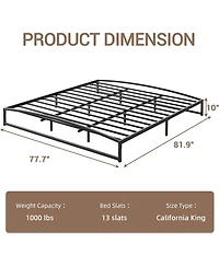 gaomon King Size 10 Inch Metal Platform Bed Frame Heavy Duty Slats Underbed Storage Noise-Free Non-Slip Black