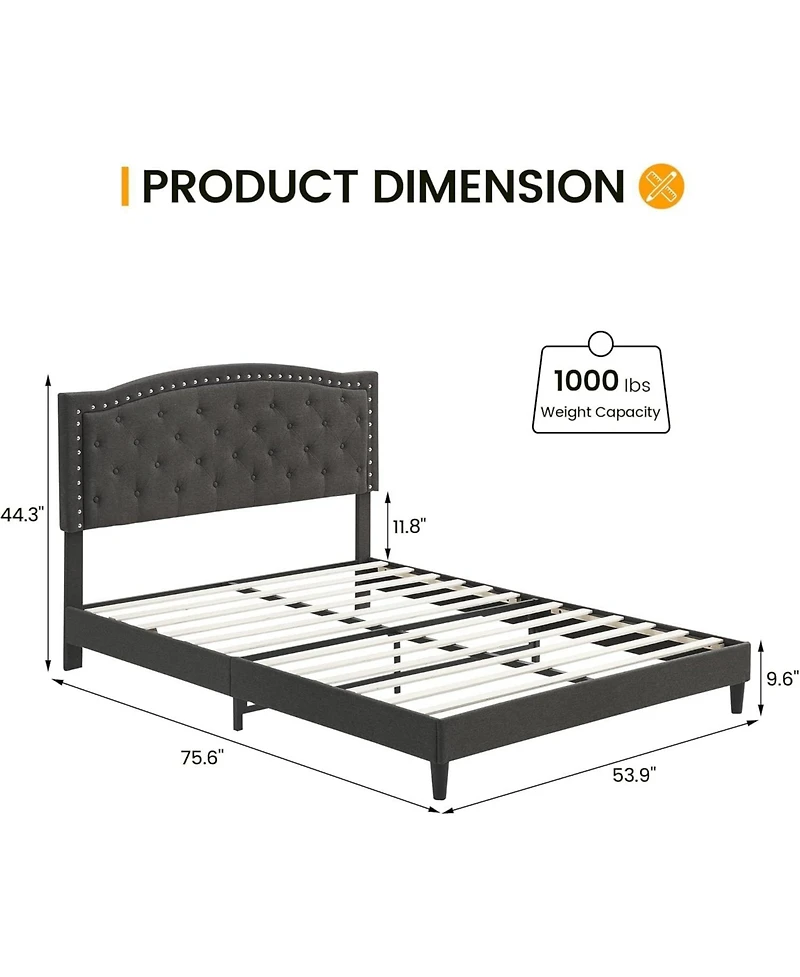 gaomon Full Upholstered Platform Bed, Adjustable Wingback Tufted Headboard, Heavy-Duty Slats, No Box Spring Needed, Sturdy Frame.