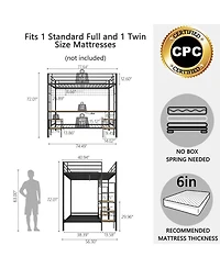 Streamdale Furniture Ethan Bunk Bed with Desk, Storage, Charging Station, Black/Oak
