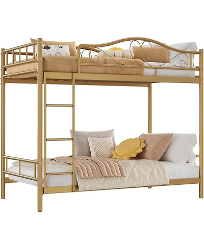 gaomon Twin Over Twin Metal Bunk Bed with Ladder, Guardrails, 400 lbs Capacity, Space-Saving No-Noise Design