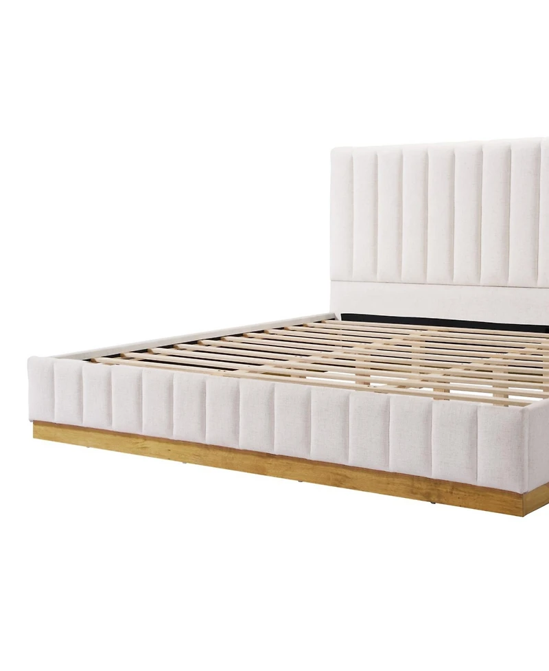 Streamdale Furniture Streamdale King Size Linen Upholstered Bed Frame with Solid Wood Base, Beige