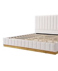 Streamdale Furniture Streamdale King Size Linen Upholstered Bed Frame with Solid Wood Base, Beige