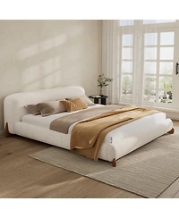 Streamdale Queen Size Boucle Upholstered Platform Bed with Solid Wood Legs, White