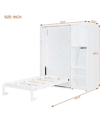 Streamdale Furniture Twin Rotating Wall Murphy Bed with Bookshelf & Desk, Teal