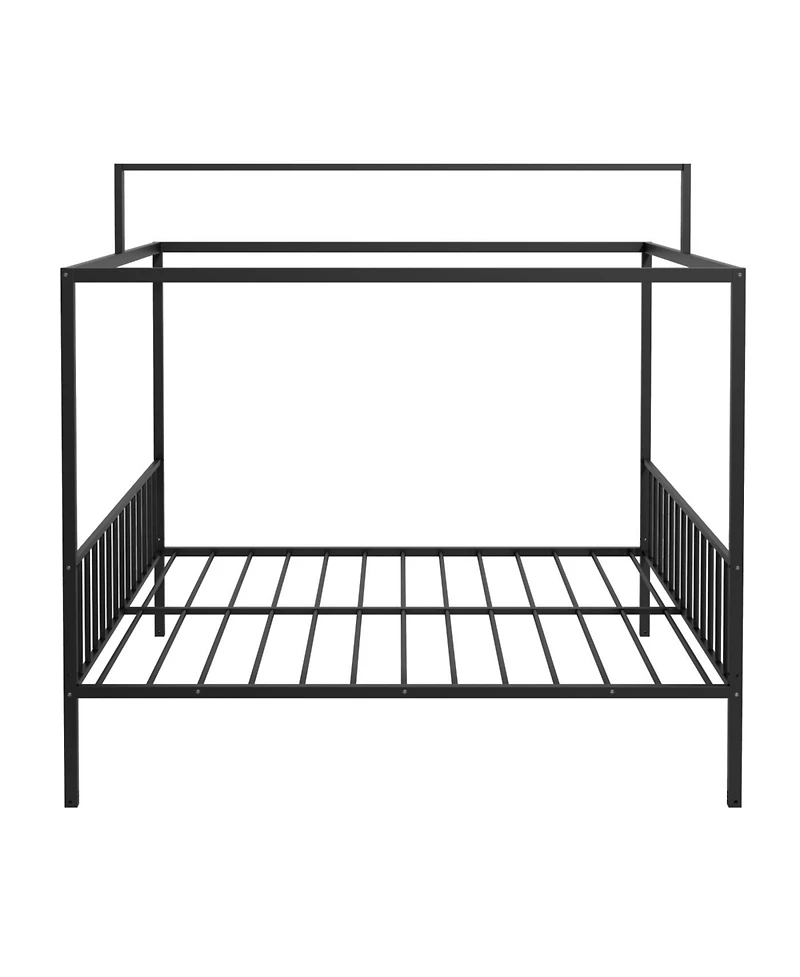 Streamdale Furniture 3-in-1 Convertible Montessori Metal Floor Bed, Fenced Toddler Bed, Canopy Platform