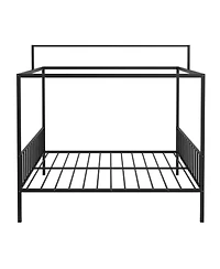 Streamdale Furniture 3-in-1 Convertible Montessori Metal Floor Bed, Fenced Toddler Bed, Canopy Platform
