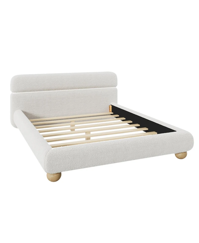 Streamdale Furniture Contemporary White Teddy Fleece Upholstered Bed, Queen Size