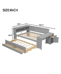 Streamdale Furniture Streamdale Full Size Daybed with Storage, Drawers, Trundle, Charging Station, Led, Desk, Cabinet