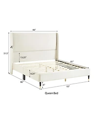 Streamdale Furniture Rozitta Beige Velvet Wingback Platform Bed, Queen