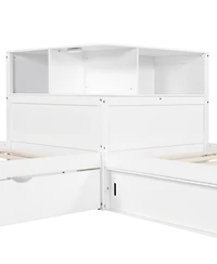 Streamdale Twin L-Shaped Platform Bed with Storage, Desk, Trundle & Led